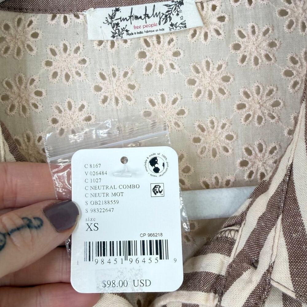 NEW Intimately Free People Neutral Combo Brown Stripe Clear Skies Lounge Shirt - Picture 9 of 10